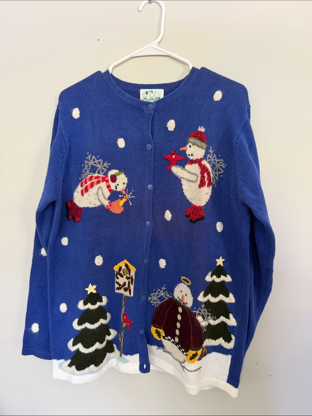 Quacker Factory Vintage Snowman Knit Cardigan Sweater